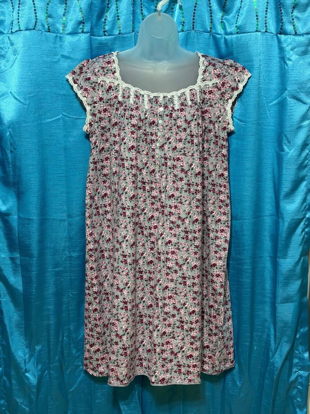 Eileen West Nightgown Womens M Floral Lace Trim Cap Sleeve Sleepwear